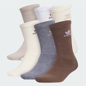 Adidas Men’s 8-12, 6 Pack Crew Socks Brown, White, Cream And Gray Colors +